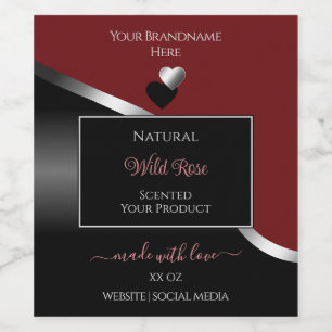 Dark Red Black Wavy Silver Hearts Product Labels