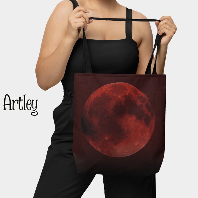 Dark Red Blood Moon Graphic Tote Bag (Creator Uploaded)