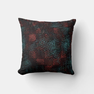 Dark red, blue, crossed scratches, square or cubes cushion