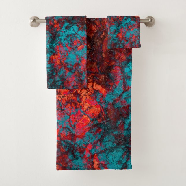 Dark red blue texture textured suede marble granit bath towel set (Insitu)