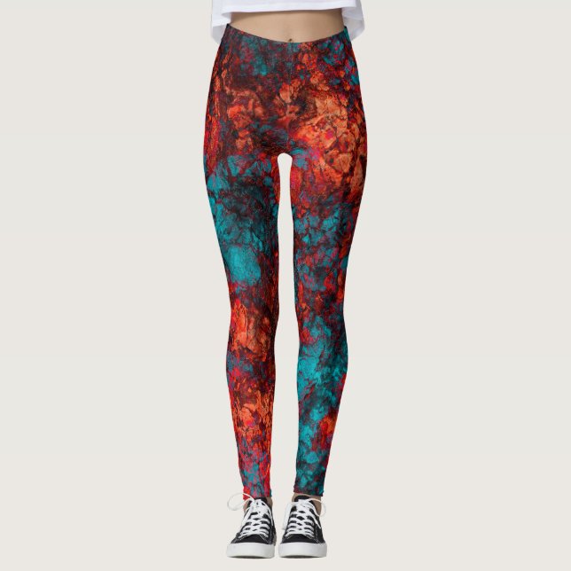 Dark red blue texture textured suede marble granit leggings (Front)