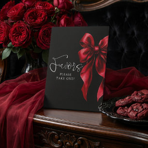 Dark Red Bow Black Bridal Shower Favours Pedestal Sign