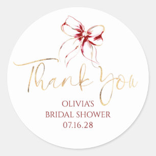 Dark Red Bow Favors Bridal Shower Thank You  Classic Round Sticker