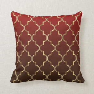 Dark Red & Brown Blend Golden Quatrefoil Pattern Cushion