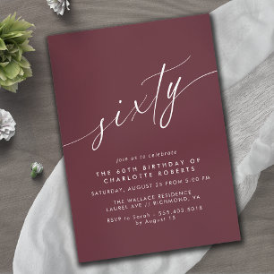 Dark Red Burgundy   Formal Maroon 60th Birthday Invitation