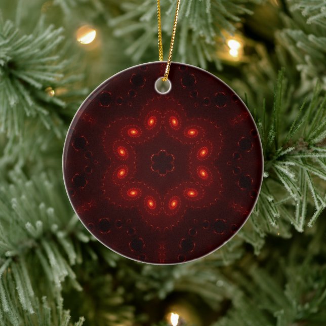 Dark Red Burgundy Gothic Lace Snowflake Ceramic Ornament (Tree)