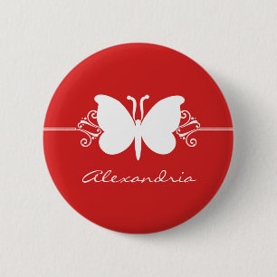 Dark Red Butterfly Swirls Button