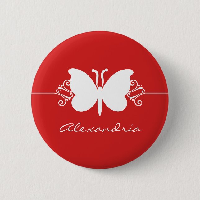 Dark Red Butterfly Swirls Button (Front)