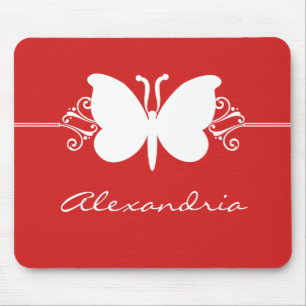 Dark Red Butterfly Swirls Mousepad