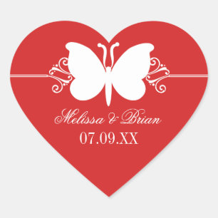 Dark Red Butterfly Swirls Wedding Stickers