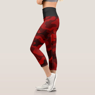 Dark Red Camouflage Capri Leggings