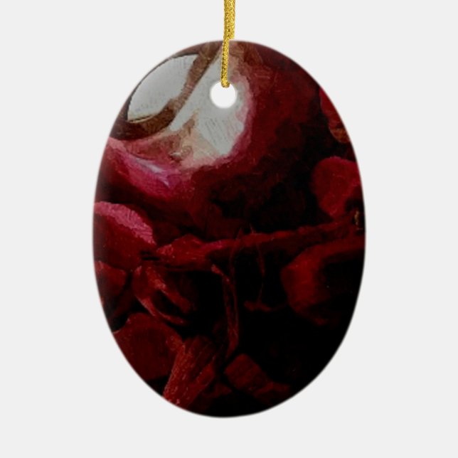 Dark Red Candlelight Oil Painting Ceramic Ornament (Front)