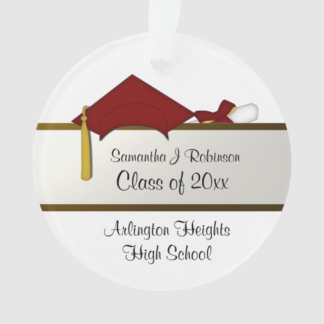 Dark Red Cap Graduation Acrylic Ornament (Front)