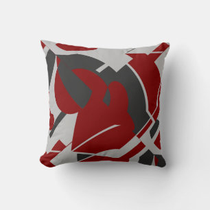 Dark Red Charcoal Grey Bold Swirling Abstract Cushion