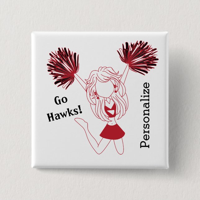 Dark Red Cheerleader Girl | DIY Text 15 Cm Square Badge (Front)