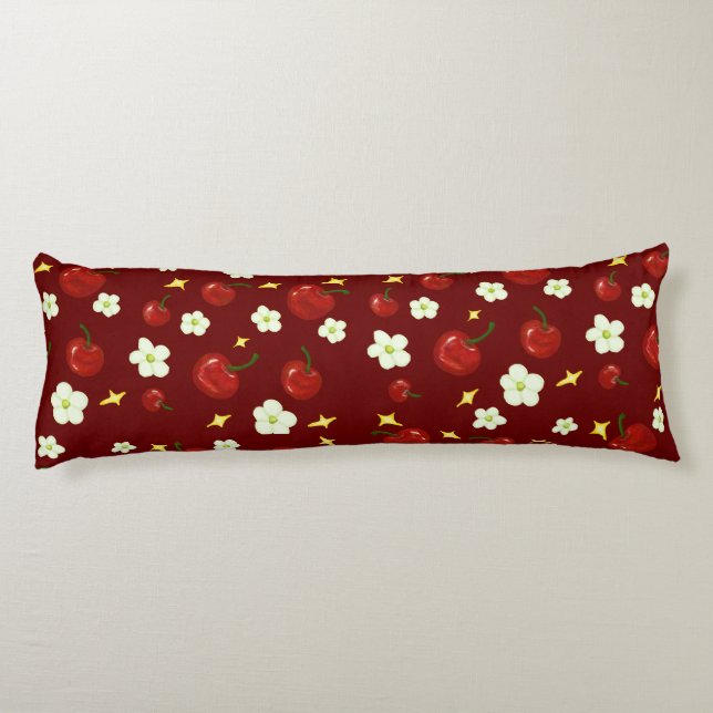 Dark Red Cherry Pattern  Body Cushion (Back)