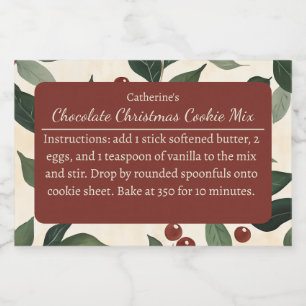 Dark Red Christmas Baking Mix Leaves and Berries Food Label