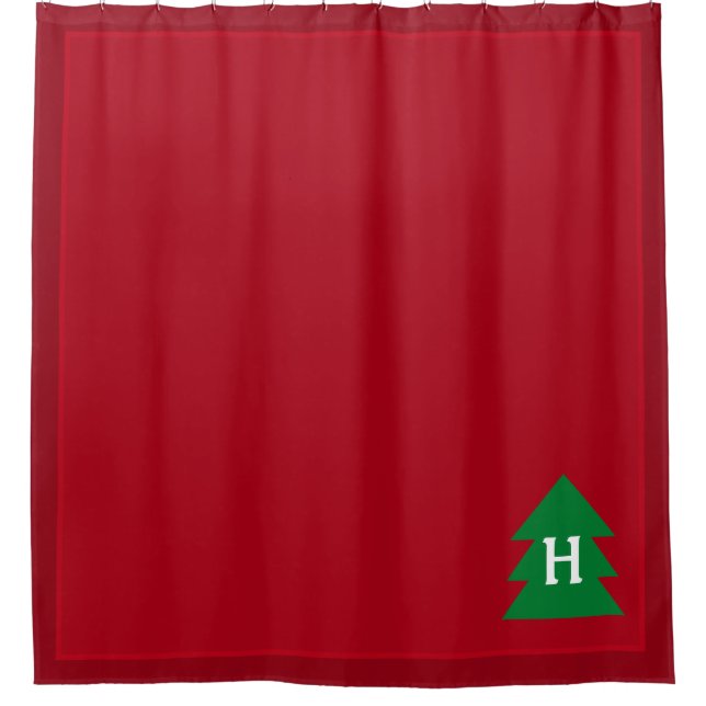 Dark Red Christmas Tree Custom Initial Elegant Shower Curtain (Front)