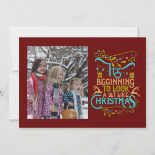 Dark Red Christmas Word Art  Photo Holiday Card