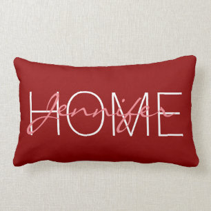 Dark red colour home monogram lumbar cushion