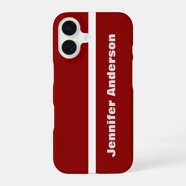 Dark Red Colour Personalised Name iPhone 16 Case (Back)