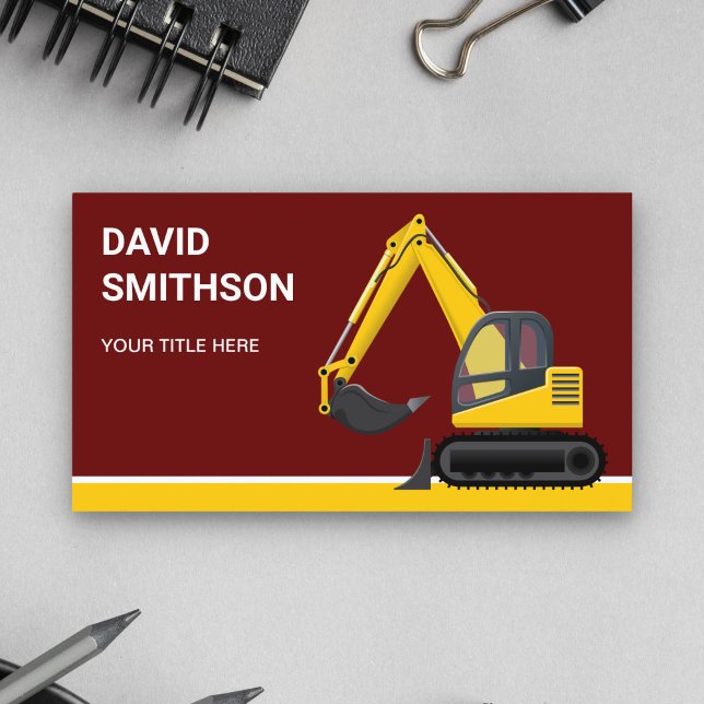 Dark Red Construction Bulldozer Excavator Business Card (Creator Uploaded)