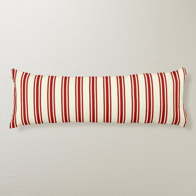 Dark Red & Cream Ticking Stripes Pattern Body Cushion (Front)