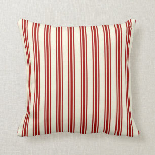 Dark Red & Cream Ticking Stripes Pattern Cushion