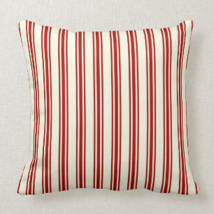 Dark Red & Cream Ticking Stripes Pattern Cushion