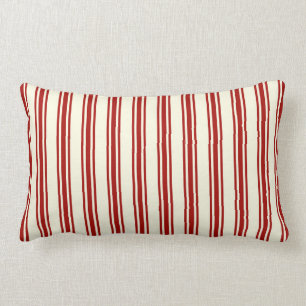 Dark Red & Cream Ticking Stripes Pattern Lumbar Cushion