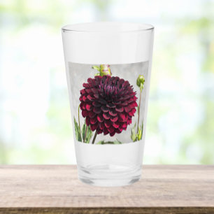 Dark Red Dahlia Bloom Floral Drinking Glass
