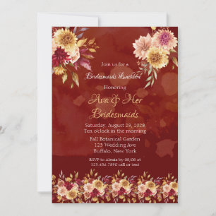 Dark Red Dahlia Flowers Bridesmaids Luncheon Invitation