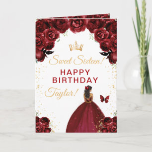 Dark Red Dark Skin Girl Sweet Sixteen Birthday Card