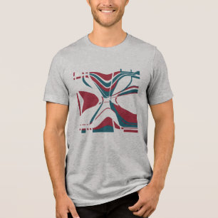 Dark Red Dark Teal Bold Shapes Geometric Art Motif Tri-Blend Shirt