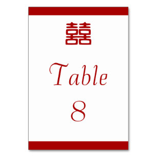 Dark Red Double Happiness - Elegant Table Number