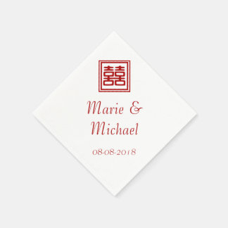 Dark Red Double Happiness - Square Napkin