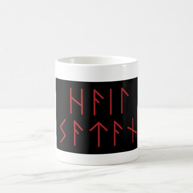 Dark Red Elder Futhark Hail Satan  Coffee Mug (Center)