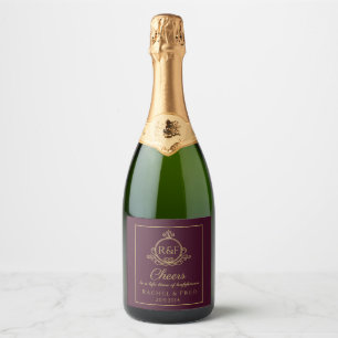 Dark Red Elegant Golden Calligraphy Wedding  Sparkling Wine Label