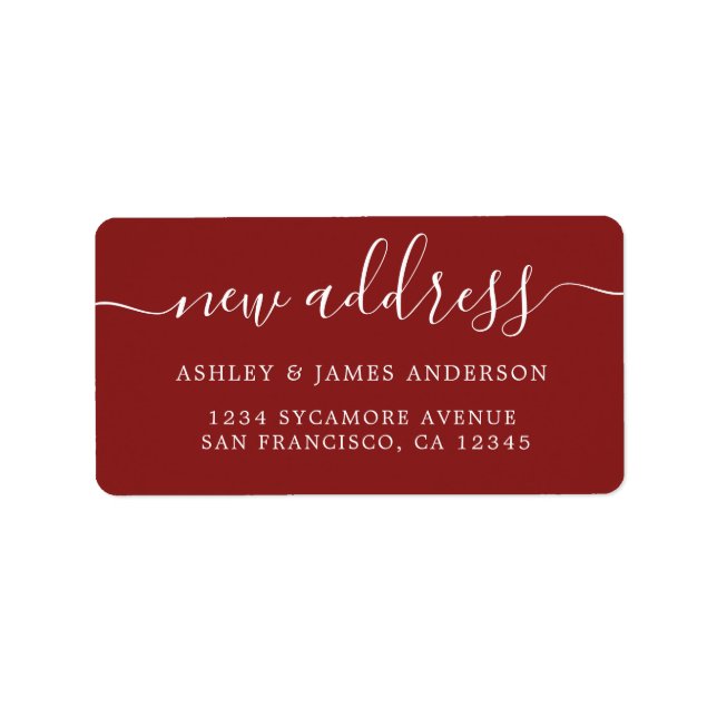 Dark Red Elegant Script New Address Label (Front)