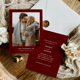 Dark Red Elegant Text and Photo   Wedding Invitation