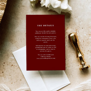 Dark Red Elegant Text Wedding Guest Details Enclosure Card