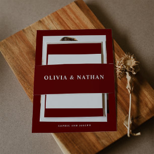 Dark Red Elegant Text Wedding Invitation Belly Band