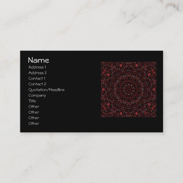 Dark red Embossed Swirls Tile 232 Business Card (Front)