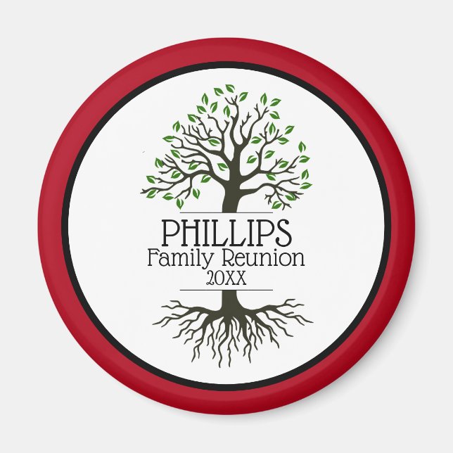 Dark Red Family Tree Family Reunion Magnet (Front)