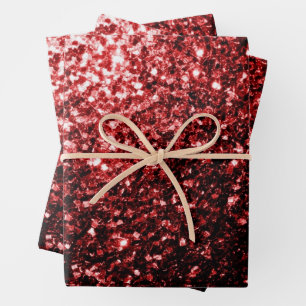 Dark red faux glitter sparkles bling wrapping paper sheet