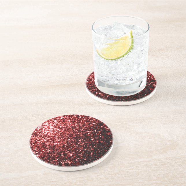 Dark Red faux Glitter sparkles Glamor Coaster (Side)