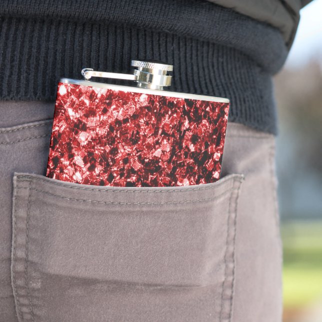 Dark Red faux Glitter sparkles Glamour Hip Flask (In Situ)