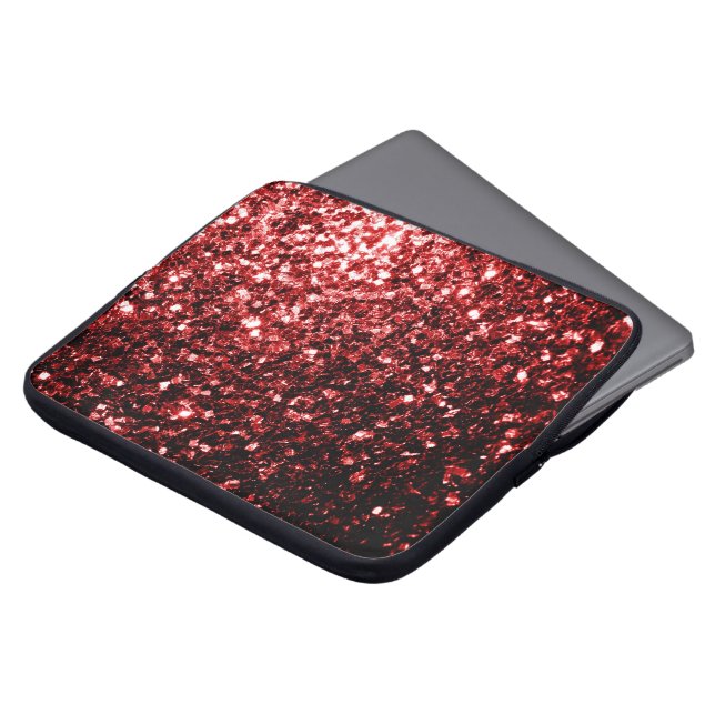Dark Red faux Glitter sparkles Glamour Laptop Sleeve (Front Top)