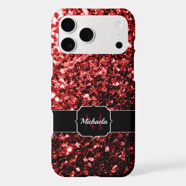 Dark Red faux Glitter sparkles Glamour Monogram (Back)