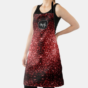 Dark Red faux Glitter sparkles Glamour Monogram Apron